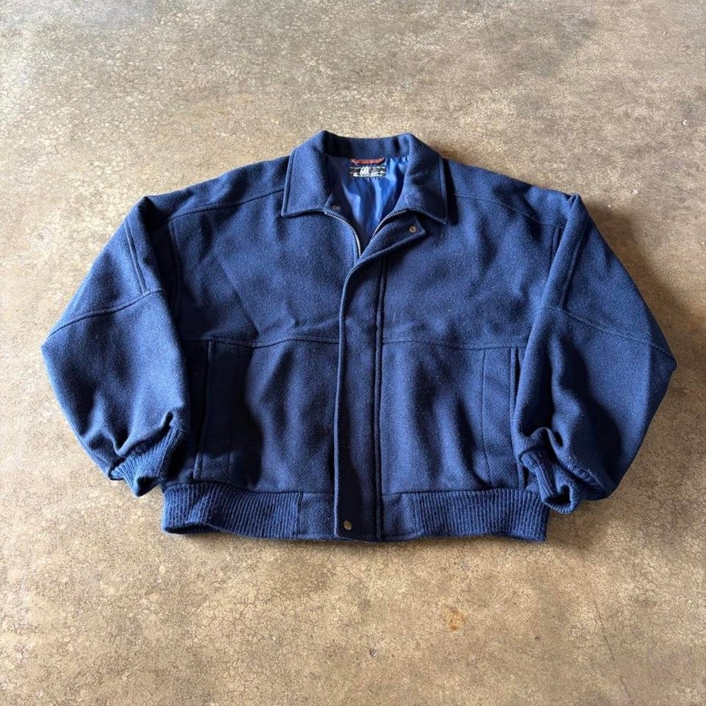 80s pendleton navy 100% wool bomber jacket
